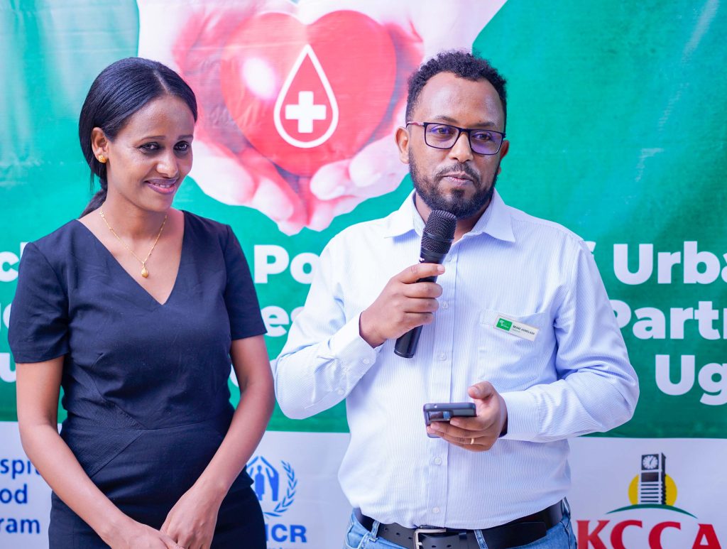 The Chairman, Mr. Saere Asmelash, and CEO, Mrs. Helen Habteslasie, thanking everyone who participated in this 11th blood donation drive.